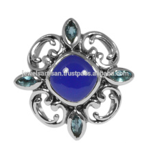 Onyx azul y Topacio azul piedras preciosas con joyería de 925 pulseras hechas a mano del anillo del diseño floral